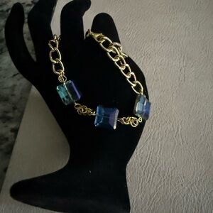 Elegant Gold and Blue Bracelet with Crystal Beads